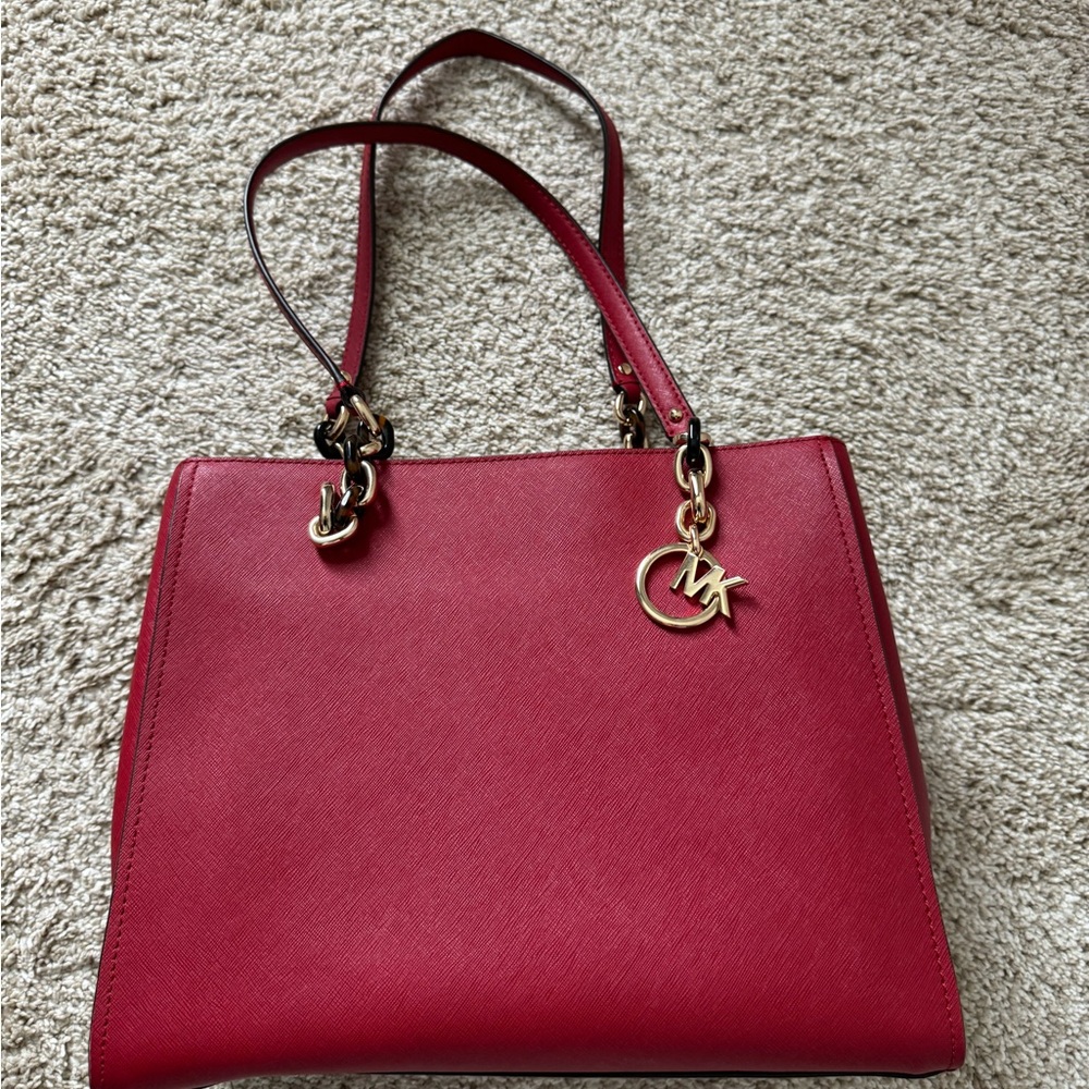 MK Michael Kors  Cynthia Medium RED Leather Satchel Bag K2